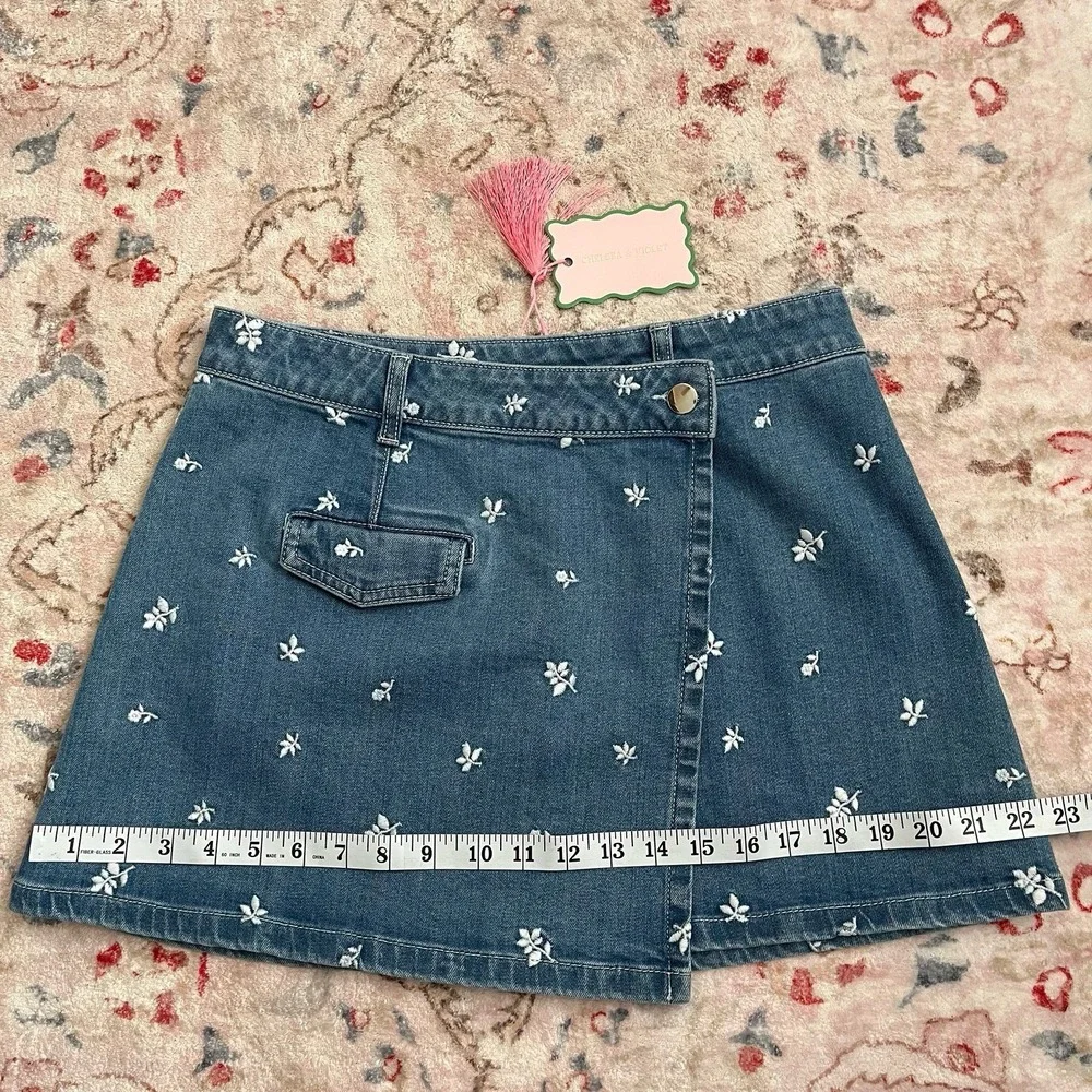 Chelsea & Violet‎ Callah Floral Embroidered Denim Mini Skirt Juniors Women Sz 29 - Picture 7 of 14